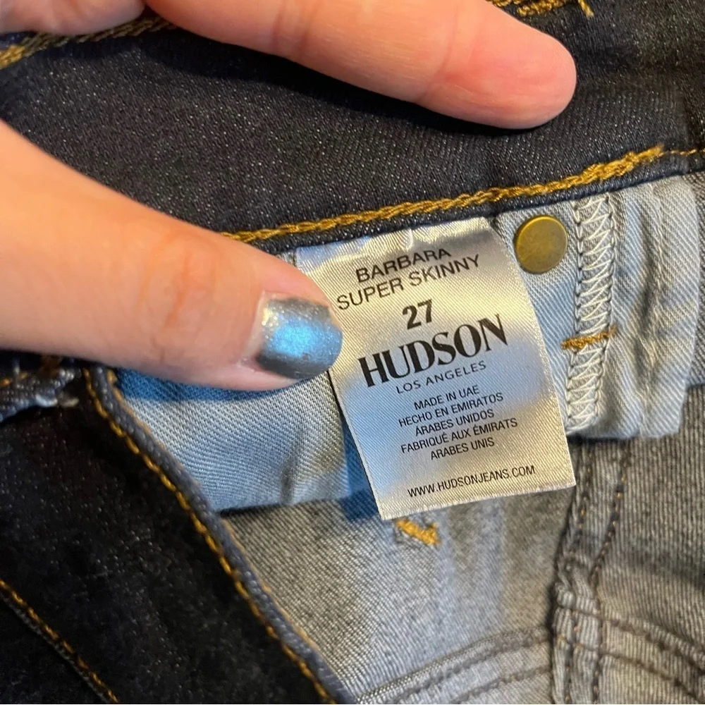 HUDSON Barbara Super Skinny Dark Wash Distressed Jeans Size 27